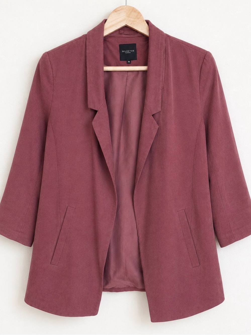 Selected Femme Burgundy Open Blazer Career Office Minimalist Capsule EU 36 Small